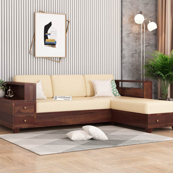 L-Shaped Sheesham Wood Sofa Set