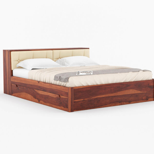 Sheesham Wood Hydraulic Storage Bed With (Honey Finish)