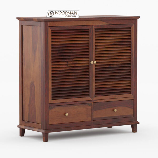 Woodman Solid Wood Shoe Rack with Louvered Doors and Drawers – (Walnut Finish)