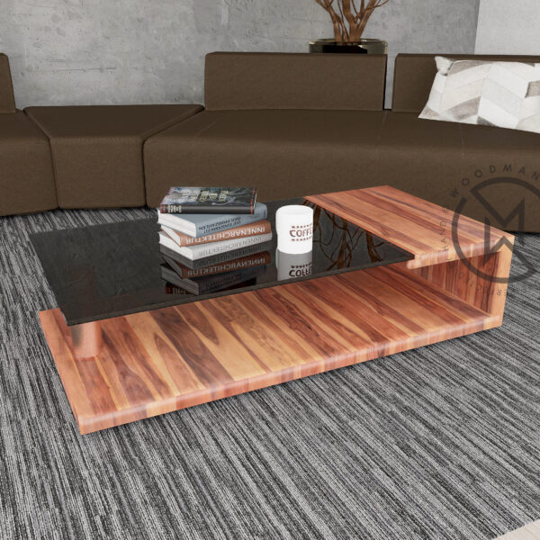 Sheesham Wood Coffee Table With Top Glass