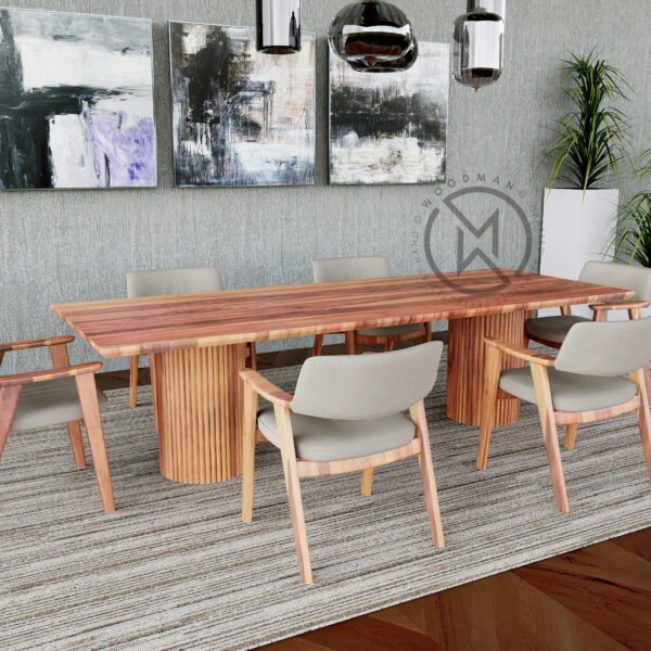 Premium Sheesham Wood 6 Seater Dining Set with Cushioned Chair (Honey Finish)