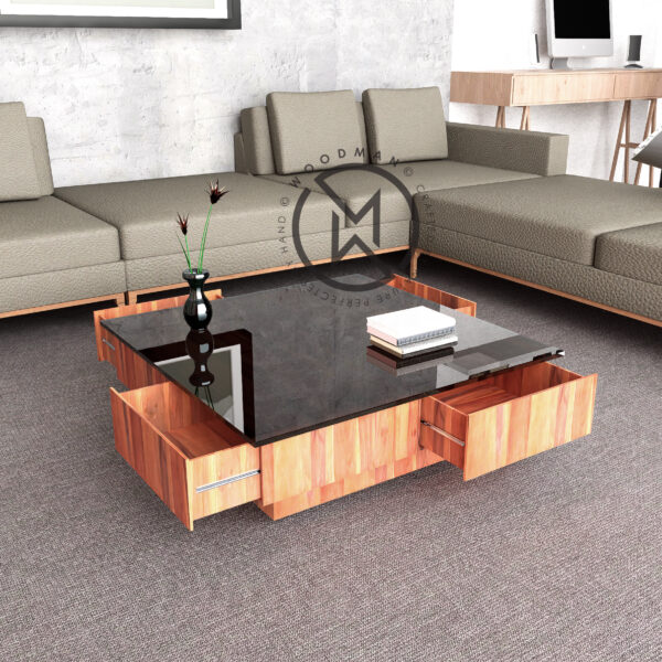 Coffee Table With Top Glass ( Honey Finish )