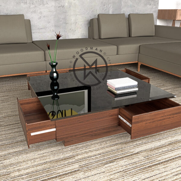 Coffee Table With Top Glass ( Walnut Finish )